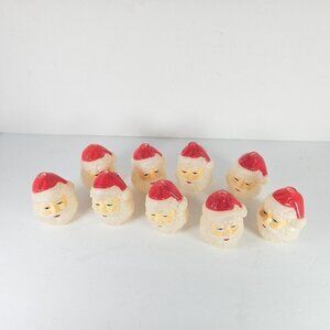 1994 Franks Santa Blow Molds 9Pcs Christmas Lights Blue Eyes Red White Hat